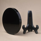 Black Obsidian Divination Mirror — 15cm Round Scrying Mirror with Stand