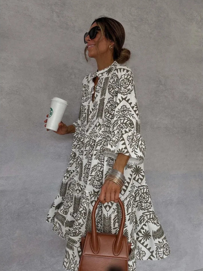 Bohemian Print Midi Shirt Dress