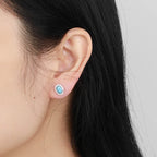 Larimar Oval Halo Stud Earrings, Zircon Border