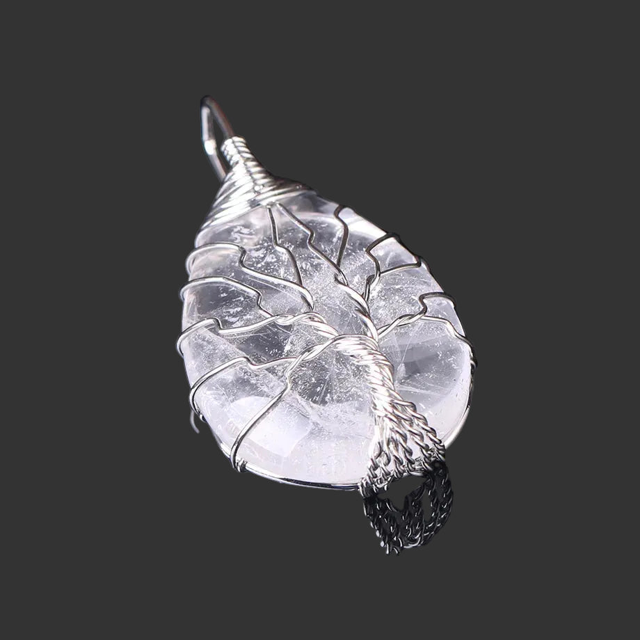 Tree of Life Crystal Necklace — Wire-Wrapped Natural Stone Pendant