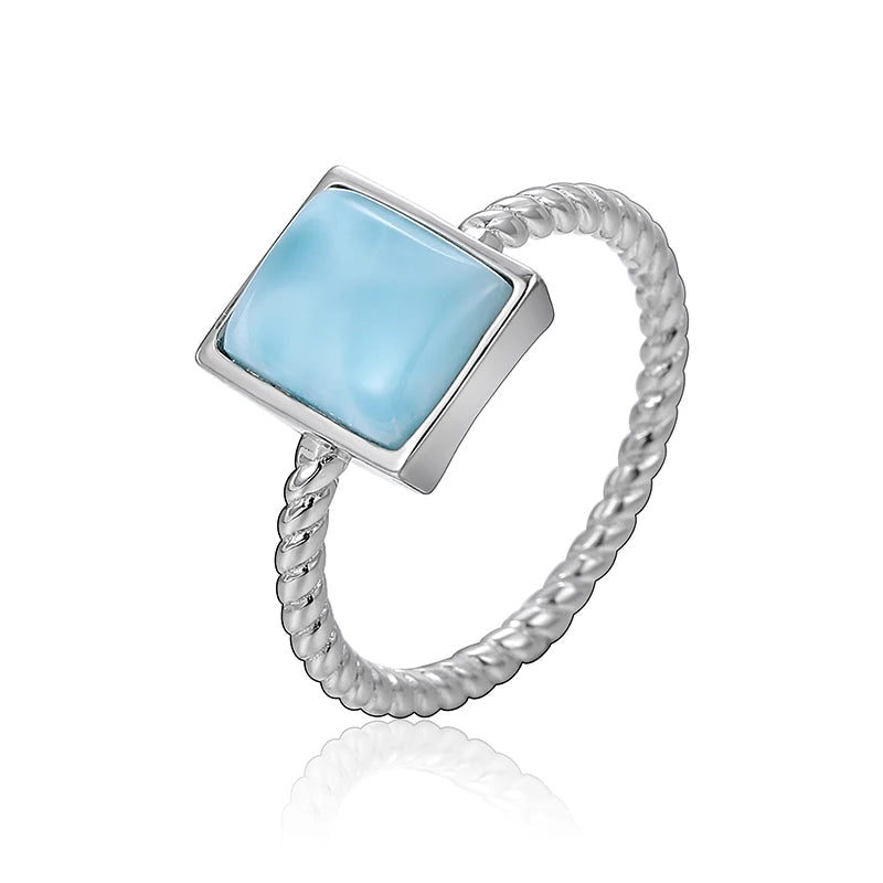 Square Larimar Rope Band Ring in 925 Sterling Silver