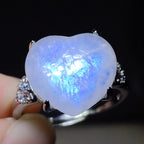 Heart Moonstone Ring – 925 Sterling Silver, Adjustable