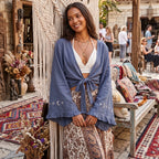 Embroidered Tie-Front Crop Kimono