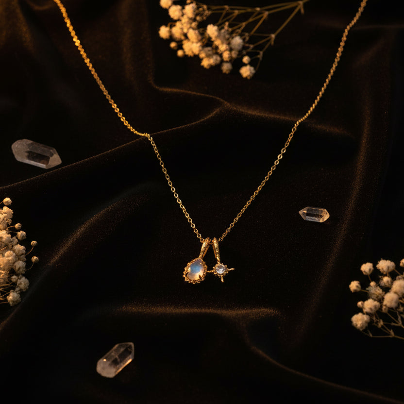 Double Moonstone Star Talisman Necklace