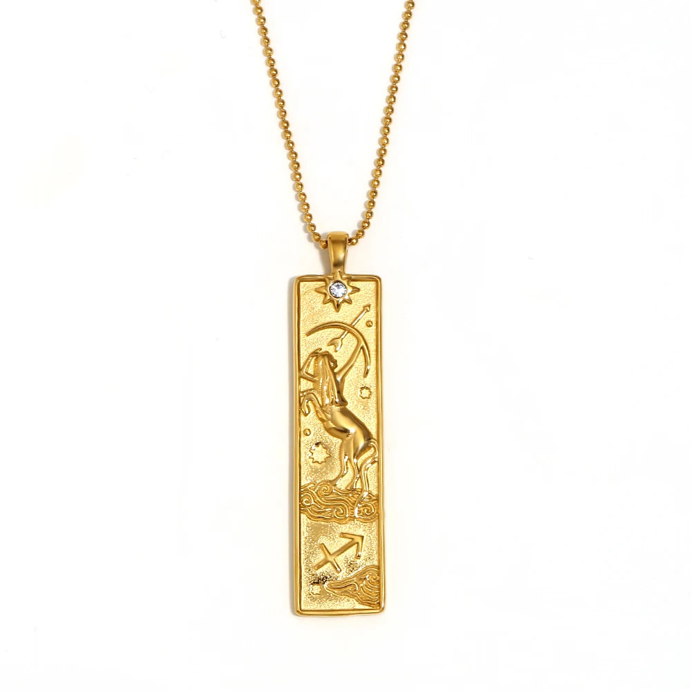 Zodiac Bar Pendant Necklace — 18K Gold & Silver Rectangle Star Sign