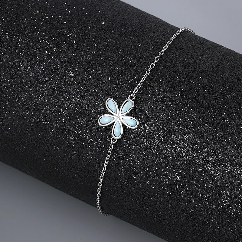 Larimar Floral Bracelet in 925 Sterling Silver