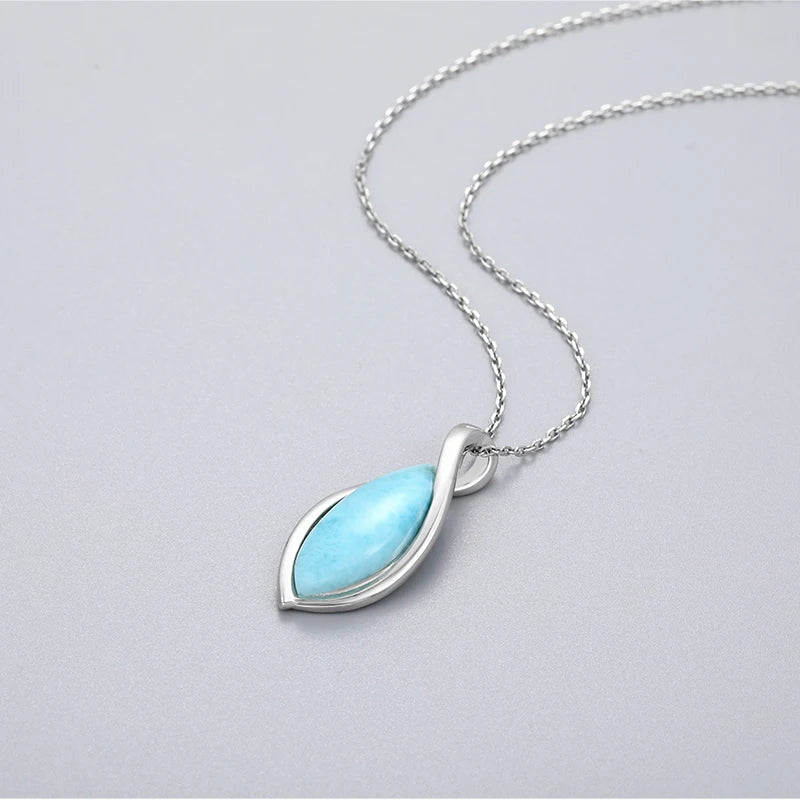 Larimar Teardrop Pendant Necklace in 925 Sterling Silver