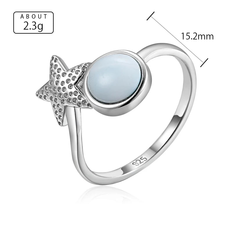 Larimar Sea Star 925 Sterling Silver Ring