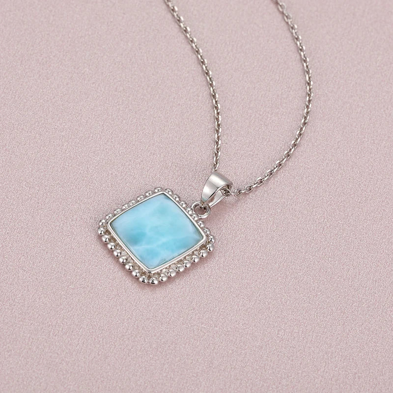 Larimar Rectangular Silver Pendant Necklace