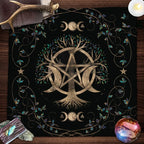Tree of Life & Moon Phase Altar Cloth – Sacred Geometry Tarot Spread Mat