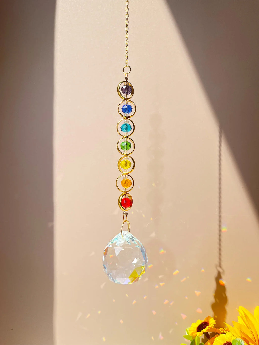 Chakra Crystal Suncatcher | Rainbow Prism Hanging Ornament for Windows & Altars
