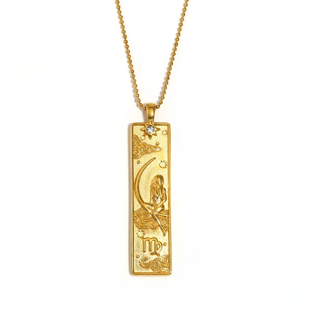 Zodiac Bar Pendant Necklace — 18K Gold & Silver Rectangle Star Sign