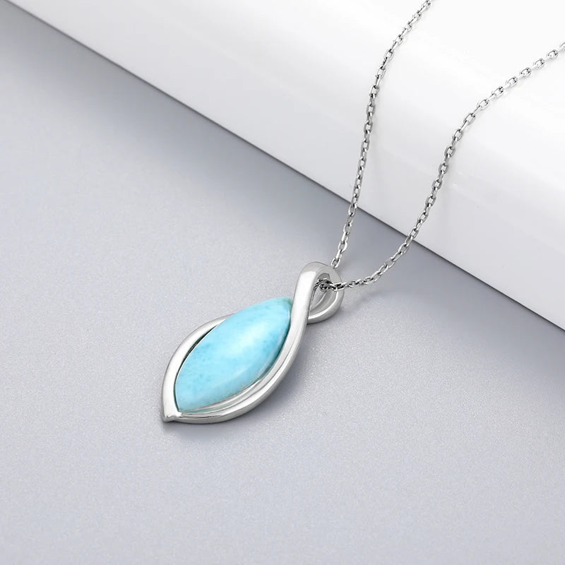 Larimar Teardrop Pendant Necklace in 925 Sterling Silver