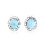 Larimar Oval Halo Stud Earrings, 925 Sterling Silver