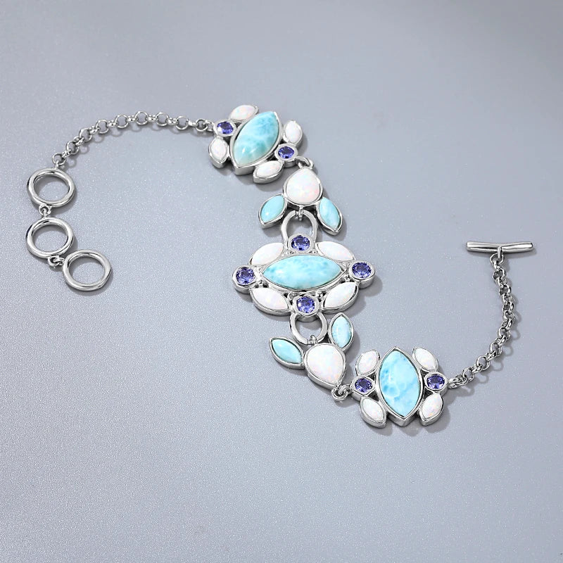 Larimar Geometric Link Bracelet in 925 Sterling Silver