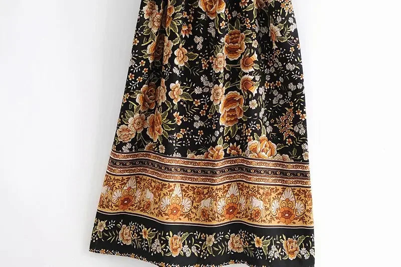 Boho Dark Floral Maxi Kimono Robe with Sash