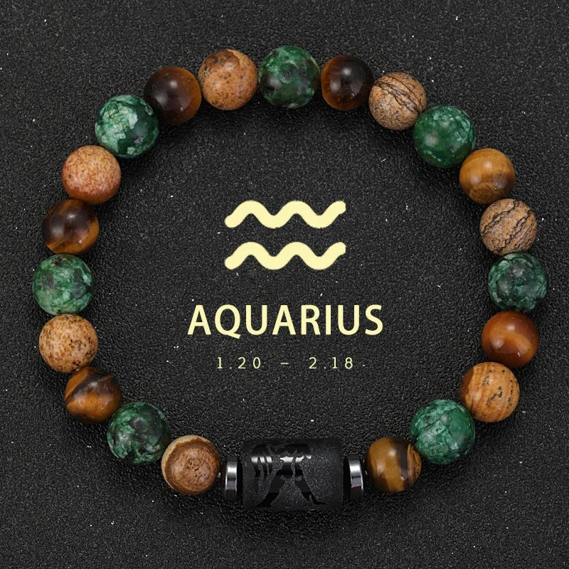 Zodiac Sign Natural Stone Bracelet | 12 Signs | Tiger Eye & Gemstone Beads