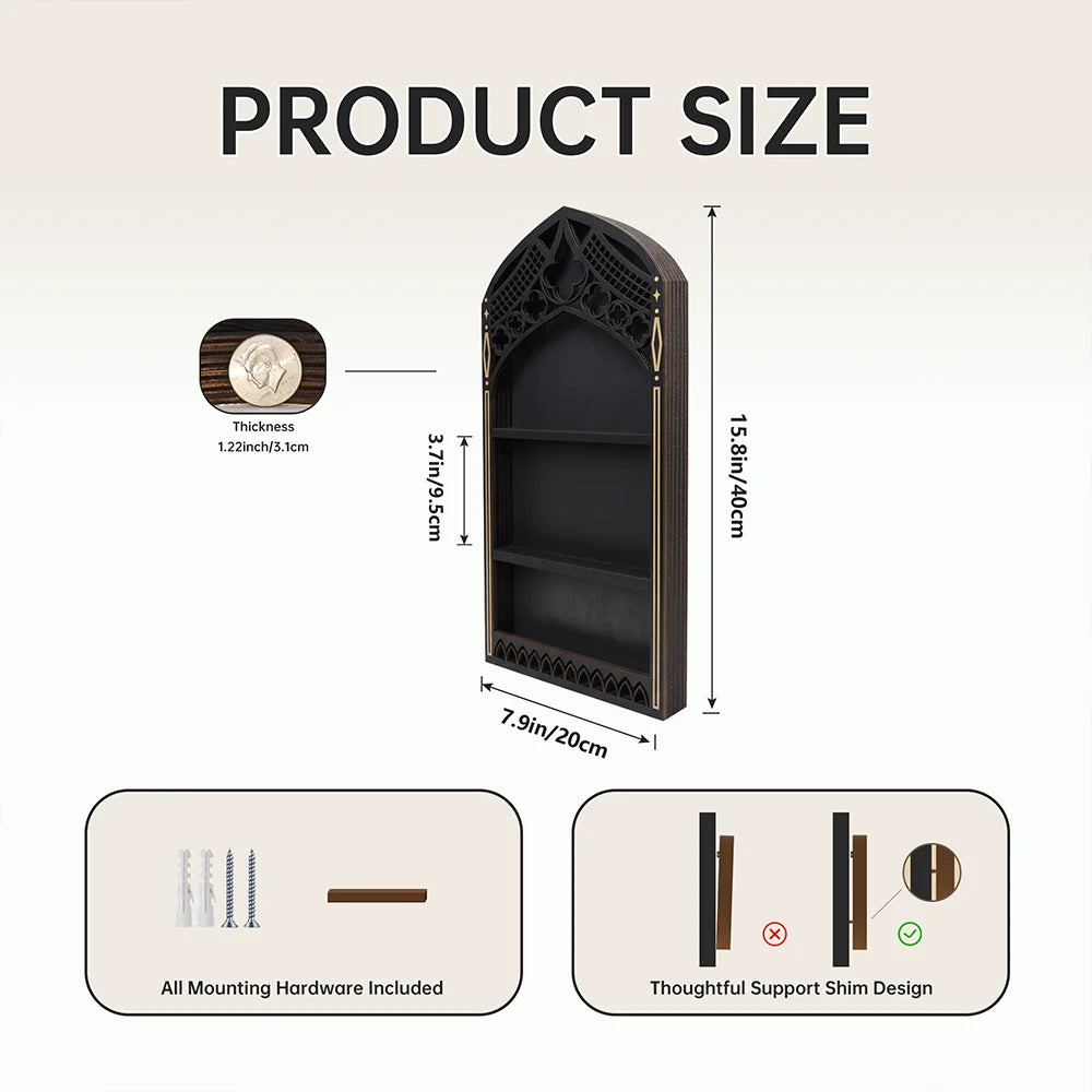 Gothic Arch Wall Cabinet – Wooden Crystal Display Case & Altar Organizer