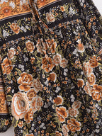 Ethnic Floral Print Tie-Neck Long Sleeve Boho Maxi Dress