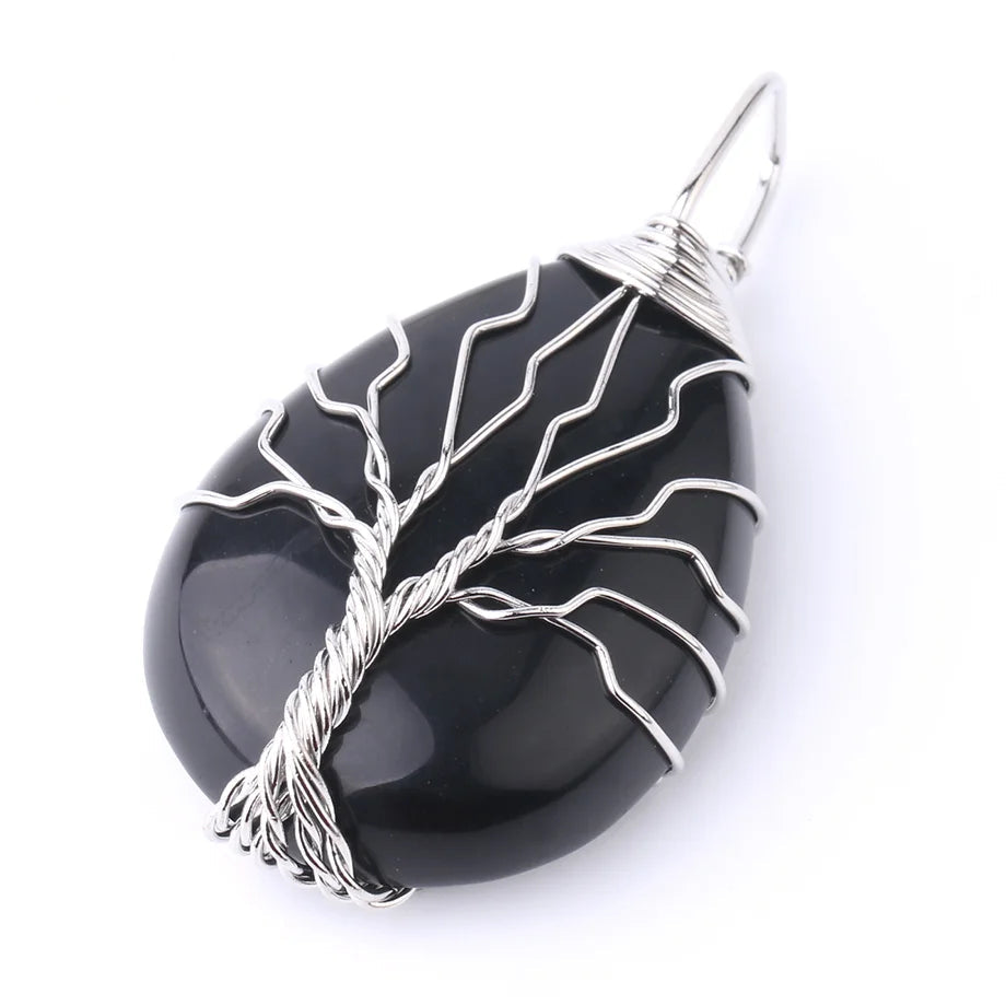Tree of Life Crystal Necklace — Wire-Wrapped Natural Stone Pendant