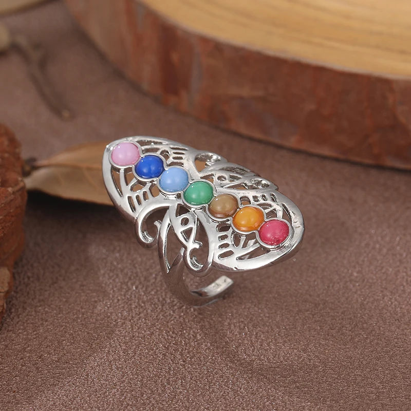 7 Chakras Adjustable Ring – Boho Yoga Crystal Jewelry