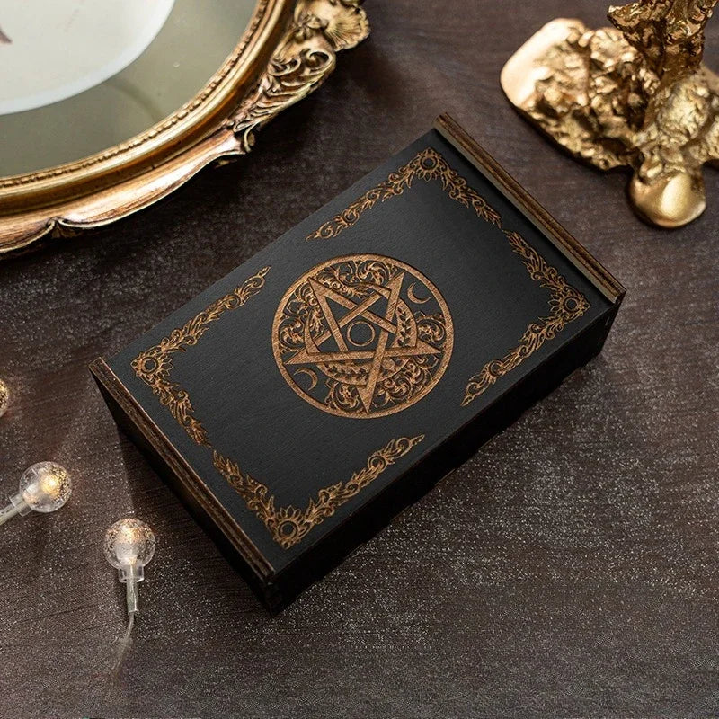 Black Lacquered Tarot Box with Gold Sacred Symbol | Choose Your Design