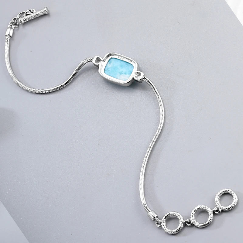 Larimar Rectangular Station Bracelet, 925 Sterling Silver