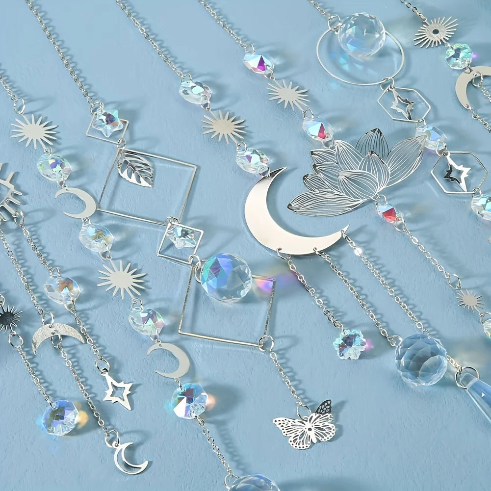 Crystal Lotus Suncatcher Set | 10 Hanging Rainbow Prism Pendants for Windows