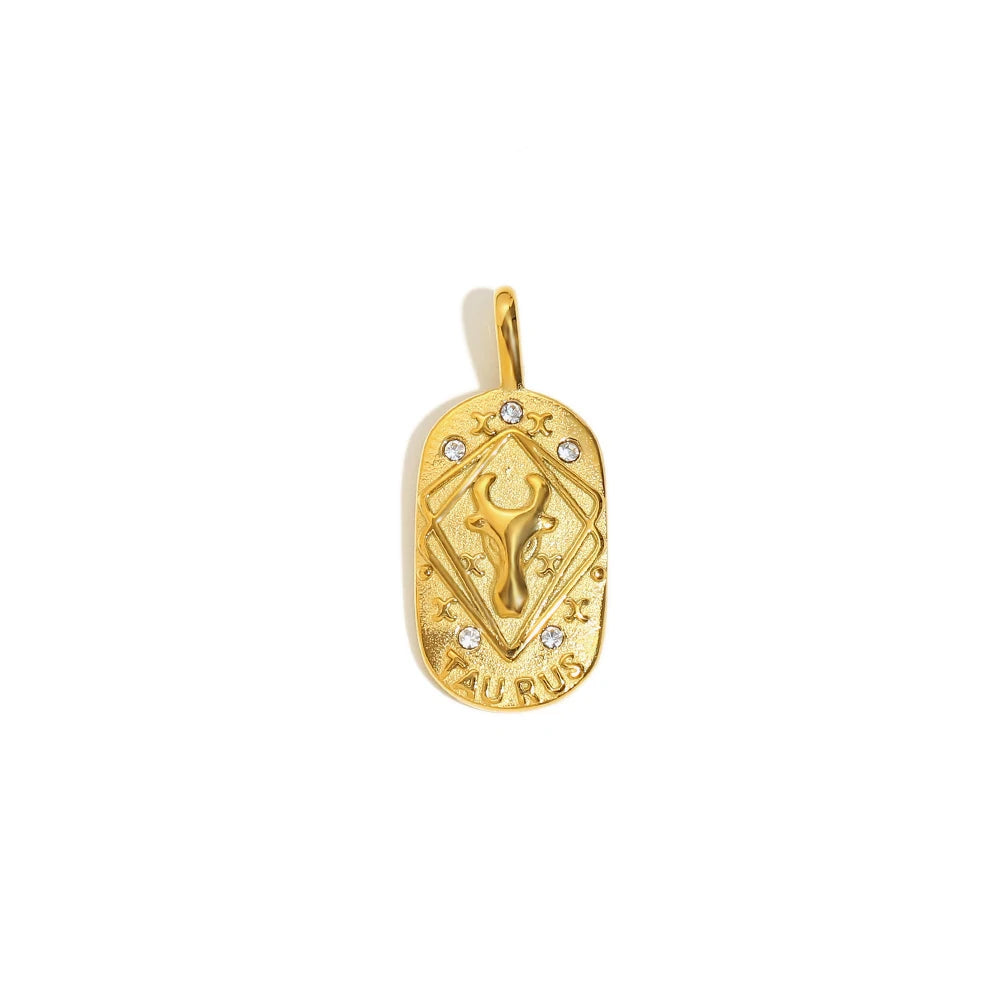 Zodiac Tag Pendant Necklace — 18K Gold Embossed Star Sign