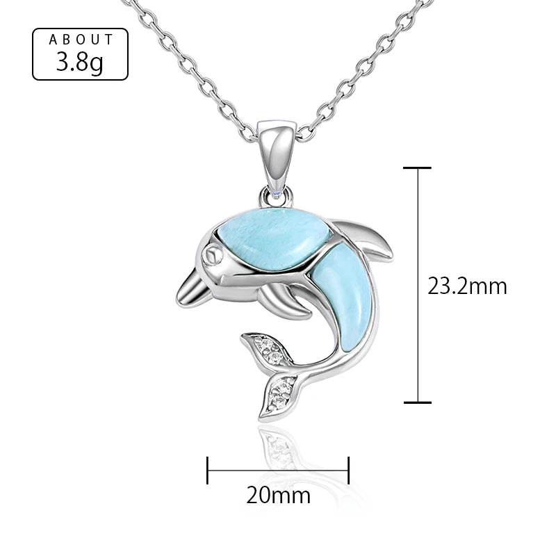 Larimar Dolphin Pendant Necklace, 925 Sterling Silver