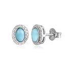 Larimar Oval Halo Stud Earrings, Zircon Border
