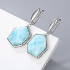 Larimar Hexagon Drop Earrings, 925 Sterling Silver