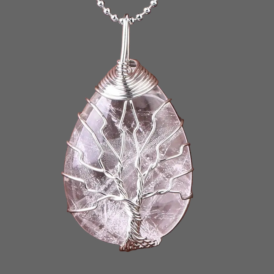 Tree of Life Crystal Necklace — Wire-Wrapped Natural Stone Pendant