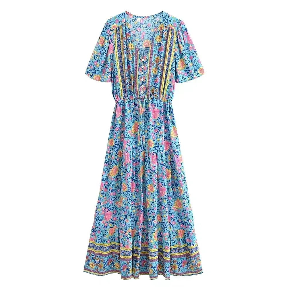 Wild Floral V-Neck Boho Maxi Dress