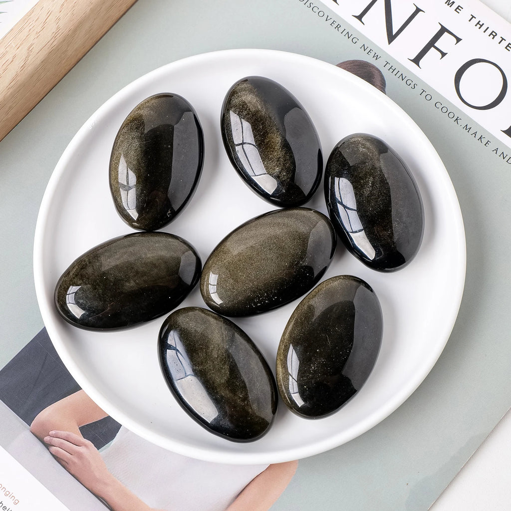 Golden Obsidian Palm Stone