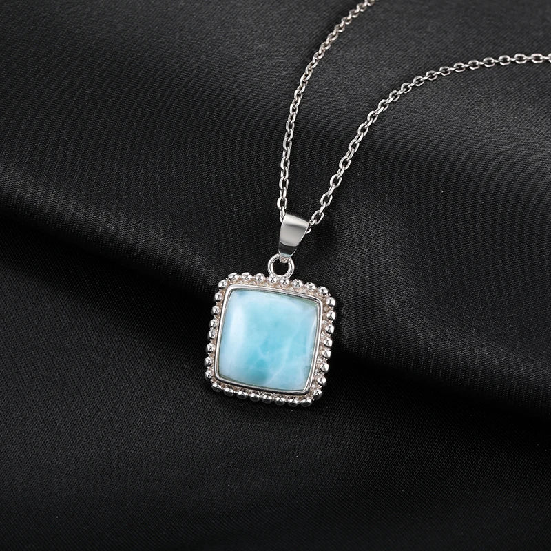 Larimar Rectangular Silver Pendant Necklace