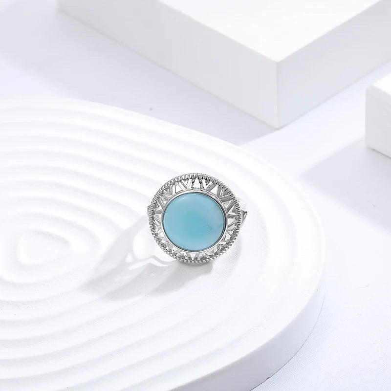 Larimar Oval Statement Ring in 925 Sterling Silver