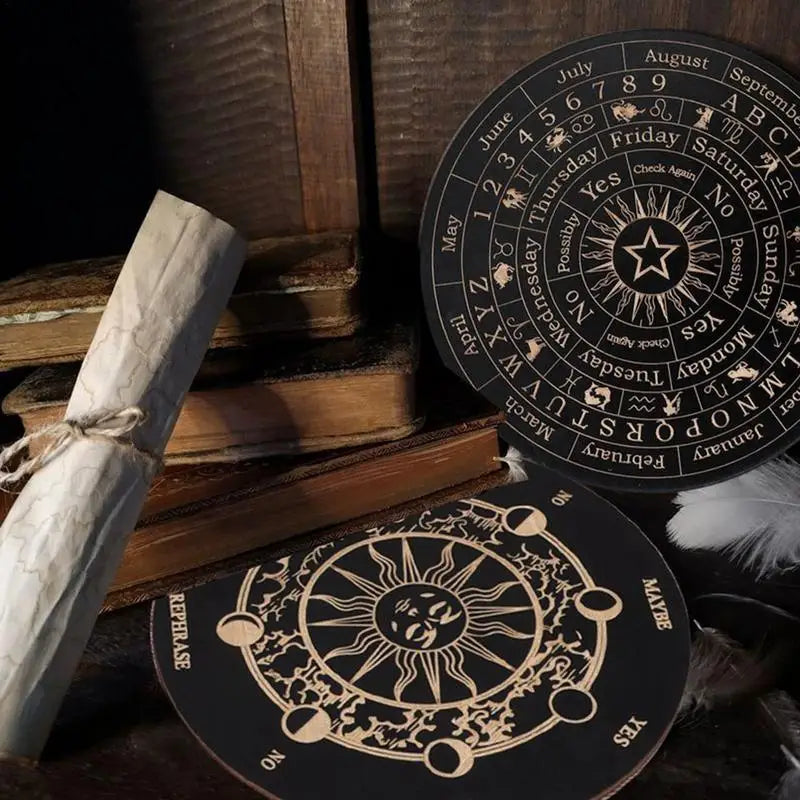 Wooden Pendulum Board — Celestial Moon & Star Divination Plate