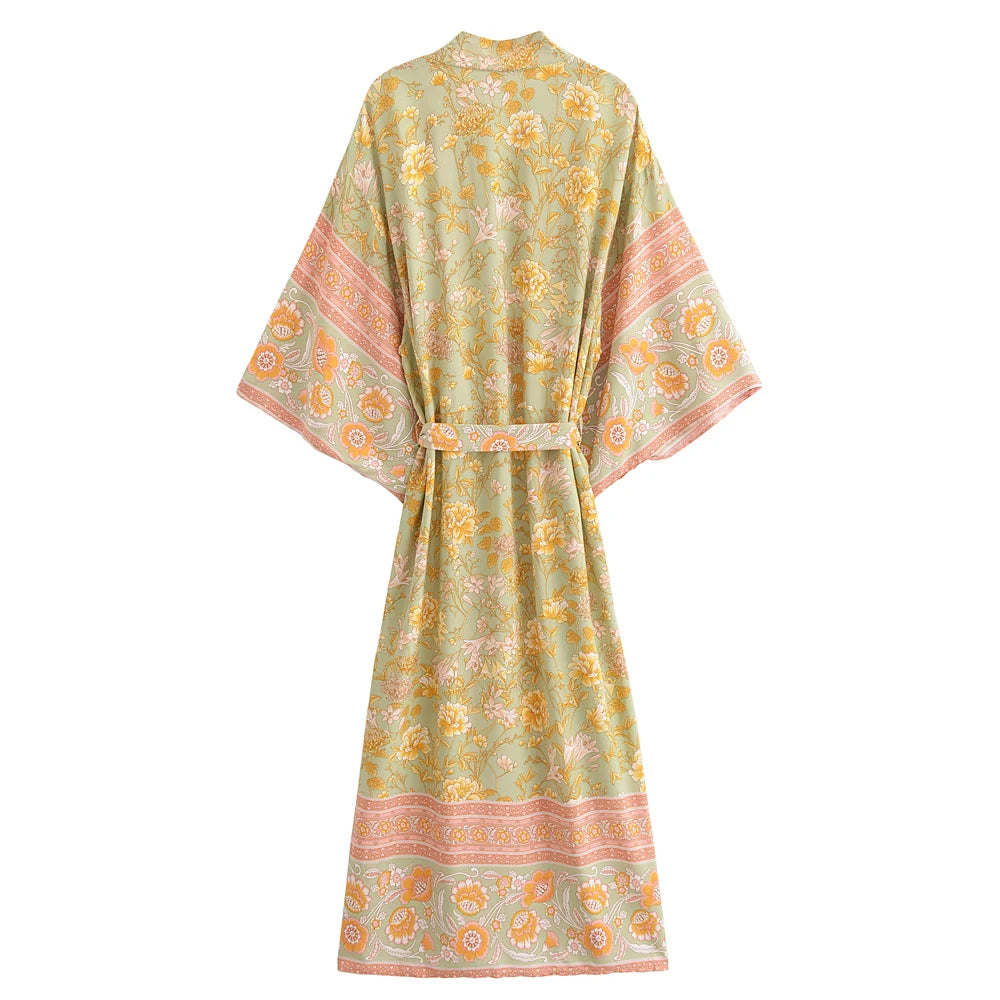 Vintage Floral Sash Kimono Maxi Robe