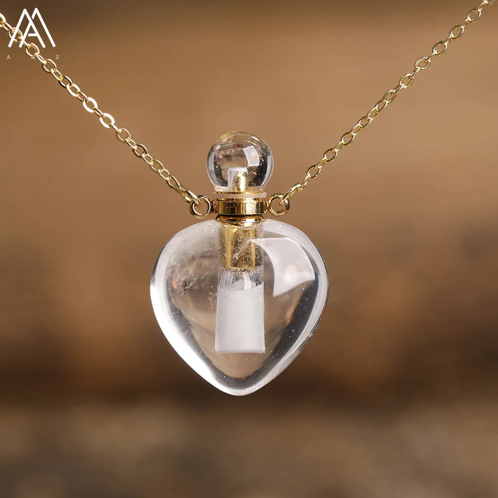 Natural Gemstone Perfume Bottle Pendant Necklace — Crystal Healing Jewelry