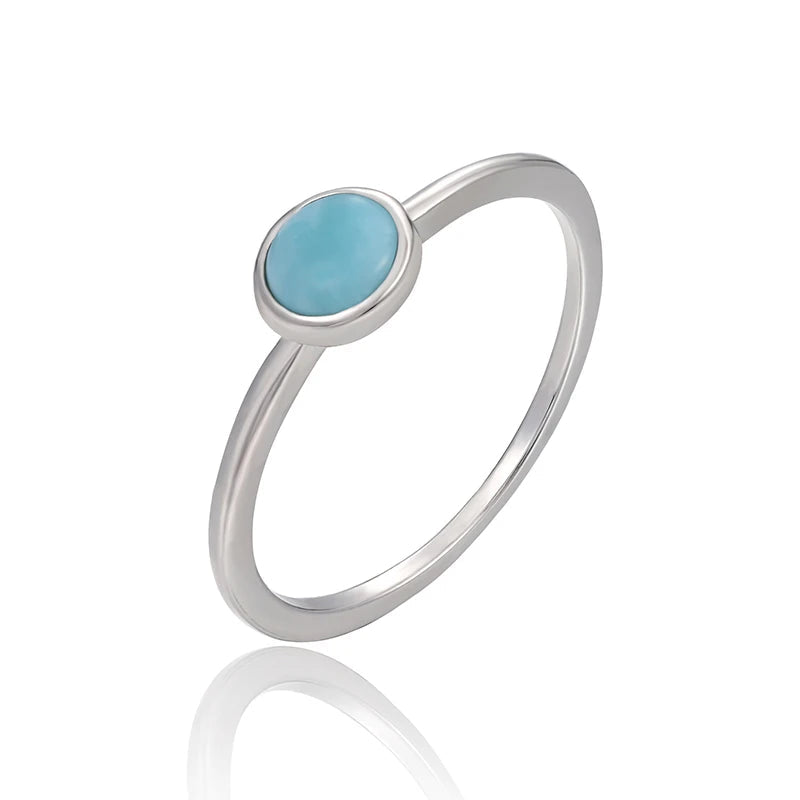 Larimar Round 925 Sterling Silver Solitaire Ring