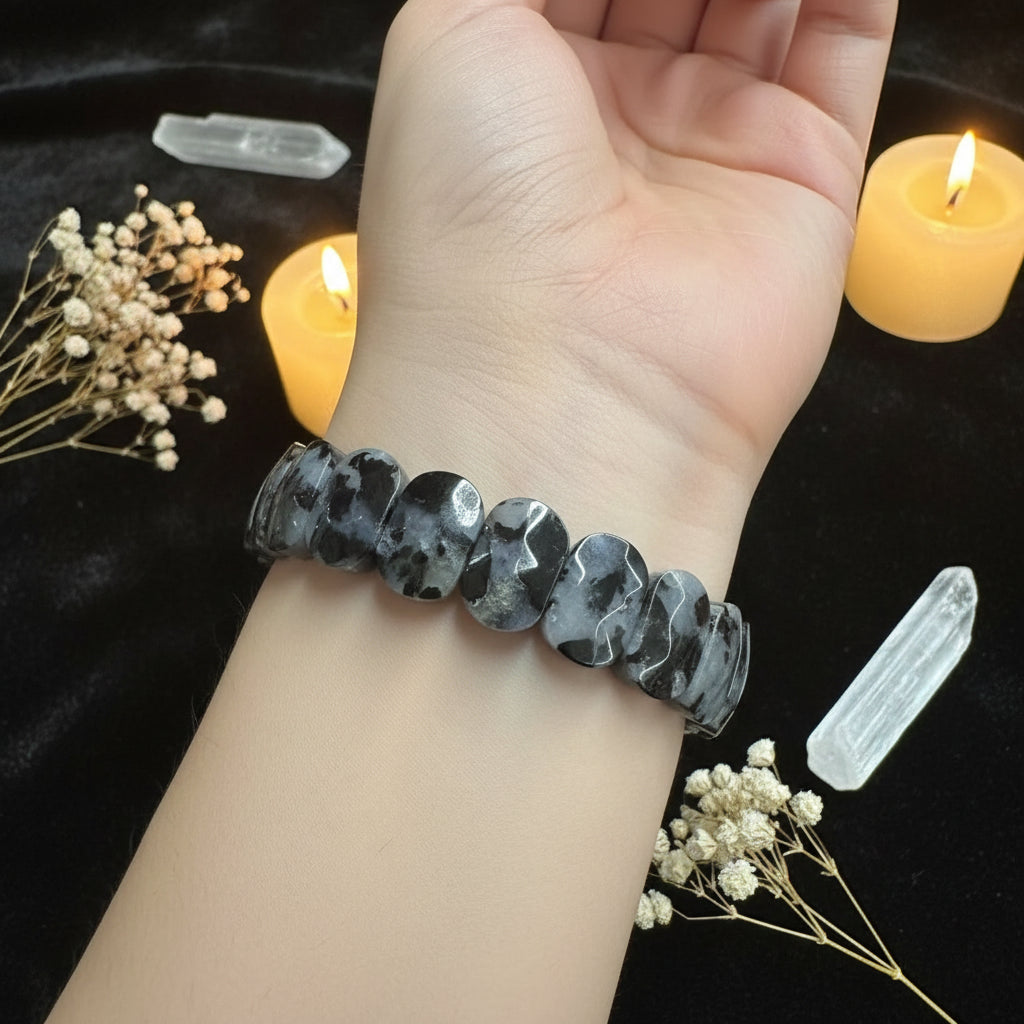 Natural Black Tourmaline Oval Bead Bracelet