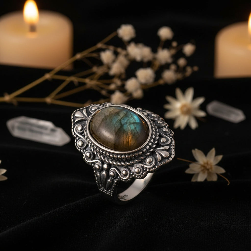 Labradorite Oval Gemstone Ring | 925 Sterling Silver