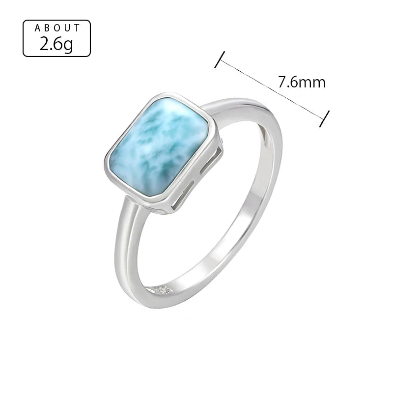 Larimar Rectangular 925 Sterling Silver Ring