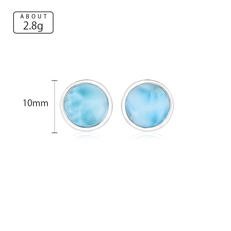 Larimar Round Stud Earrings in 925 Sterling Silver
