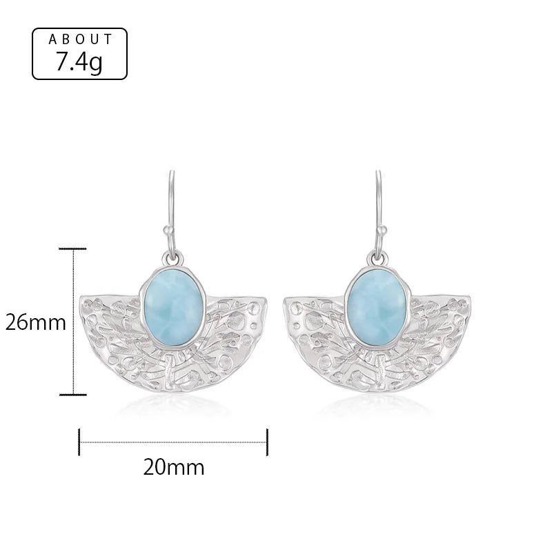 Larimar Hammered Fan Drop Earrings in 925 Sterling Silver