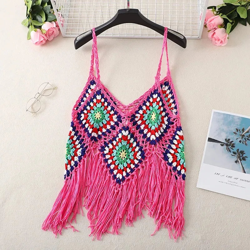 Boho Crochet Fringe Crop Top