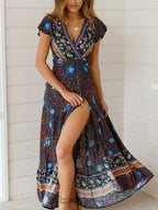 Floral Batwing Sleeve Boho Maxi Dress