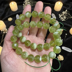 Natural Xiuyu Jade Round Bead Bracelet | Green Nephrite