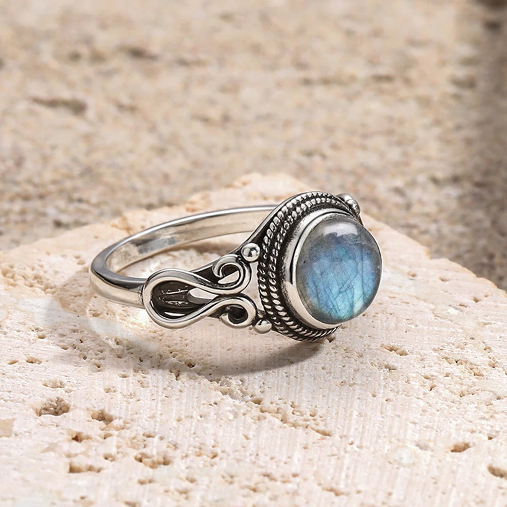 Natural Labradorite Ring — 925 Sterling Silver